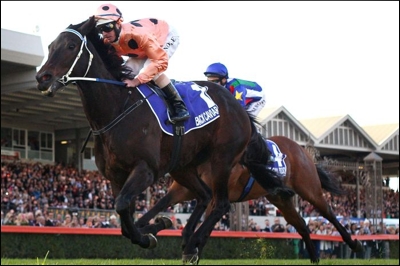 Black Caviar winning her 21st start today. Image: Getty Images/Mark Dadswell