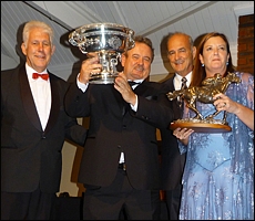 St John Gray and Cathy Martin receiving the KZN Breeders Horse Of The Year Award for Dancewiththedevil from Robert Mauvis and Koos de Klerk. Image: Taryn Crawford