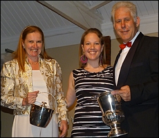 Lorraine, Ashley and KZN Breeders Chairman Koos de Klerk of Yellow Star Stud receiving the award for Outstanding Two Year Old Colt, Greenacre. Image: Taryn Crawford